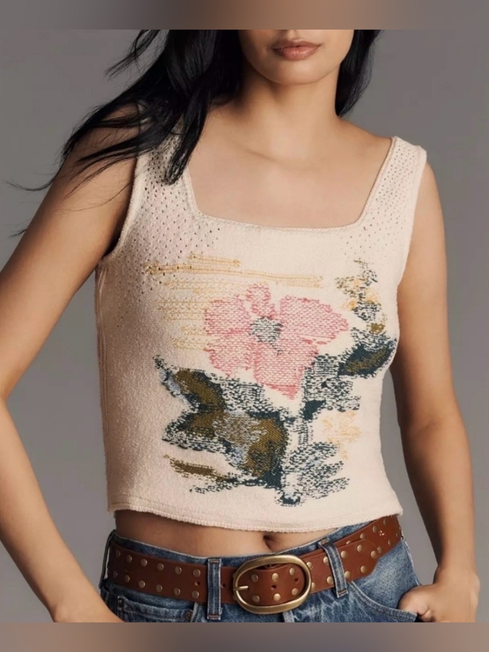 ✨ Anthropologie Square-Neck Sweater Tank Top Sz XL